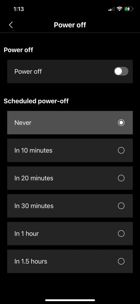 The auto power off settings in the Edifier ConneX app.