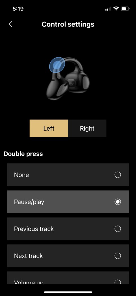 The Control Settings screen in the Edifier ConneX app.