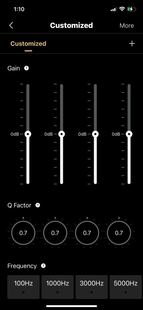 The EQ presets in the Edifier ConneX app.
