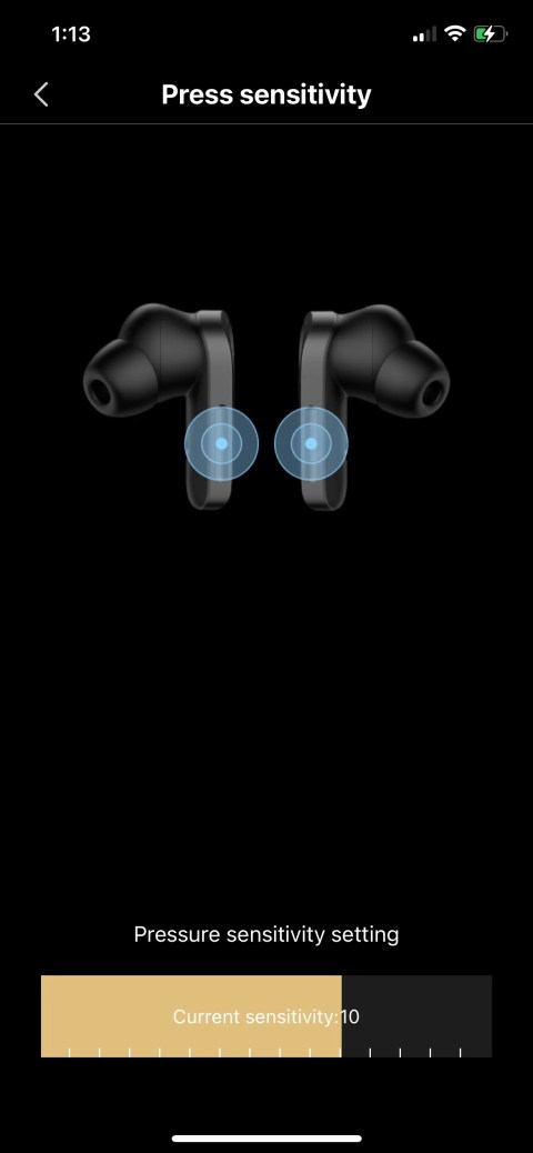 The pressure sensitivity settings in the Edifier ConneX app.
