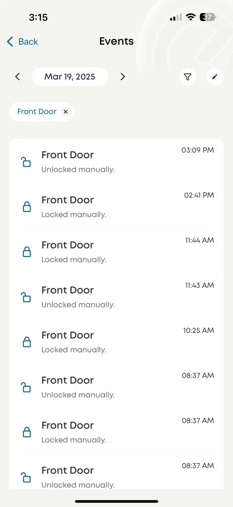 The Eufy Security app events page.