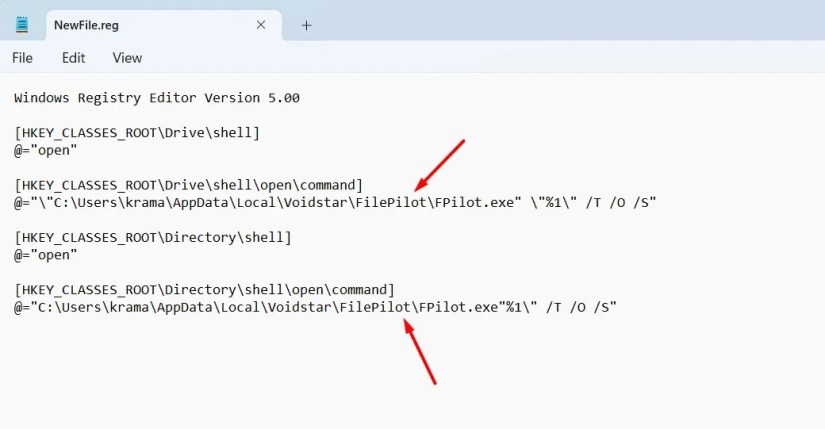File Pilot location in Notepad script.