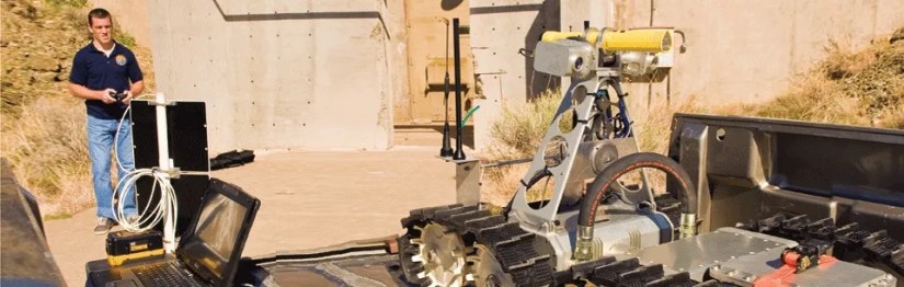 Gemini-Scout Mine rescue robot being remote controlled.