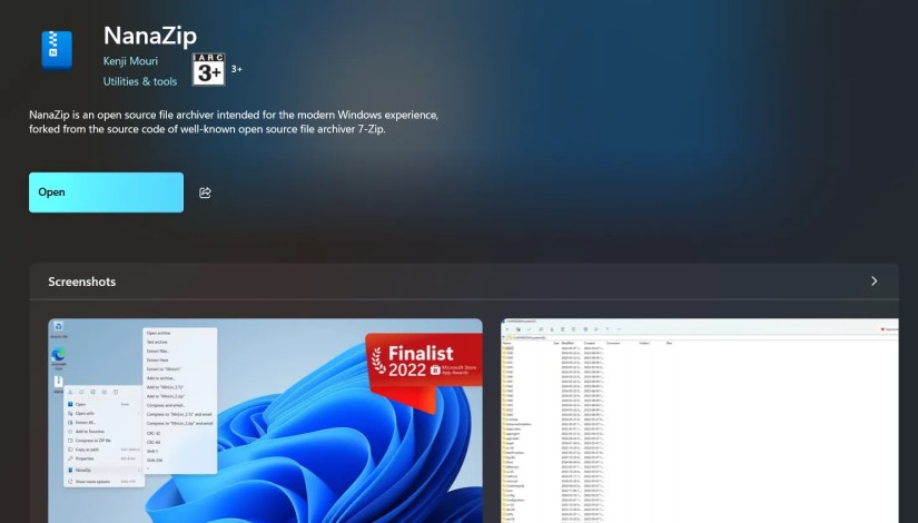 Nanazip on Microsoft Store.