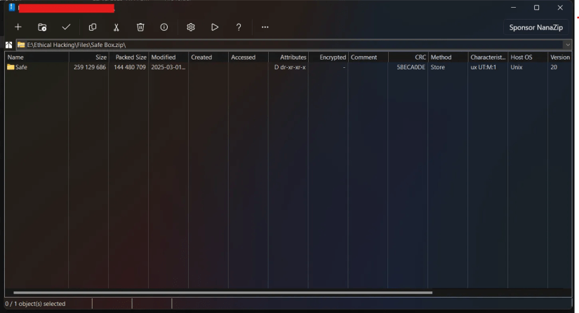 NanaZip&rsquo;s interface with a ZIP archive opened.