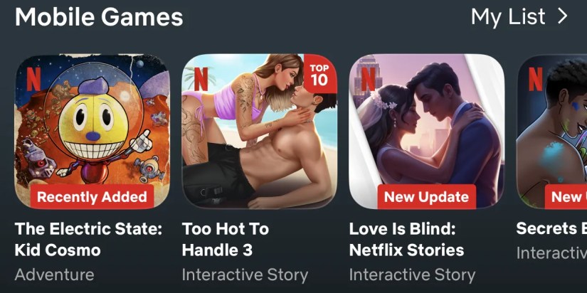 Netflix Games list of move and series tie-in games on iPhone.