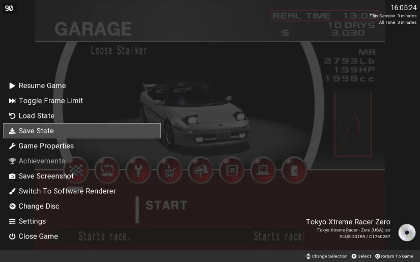PCSX2 menu system.