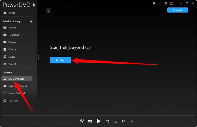 Select &ldquo;My Computer&rdquo; under Sources, then click &ldquo;Play&rdquo; once you&rsquo;ve selected your Blu-ray drive.
