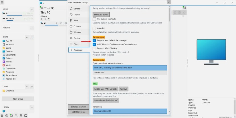 Register as a Default File Manager option in OneCommander.