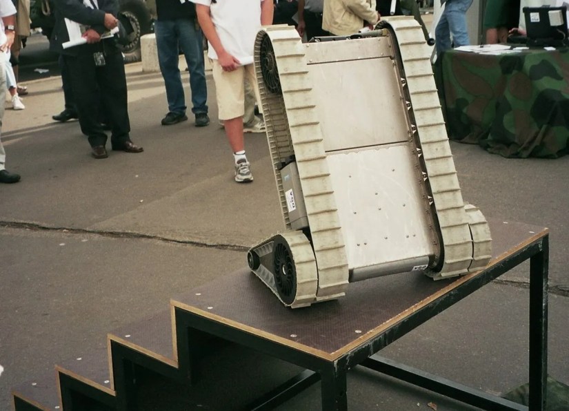 The PakBot on a few stair cases being shown on display.