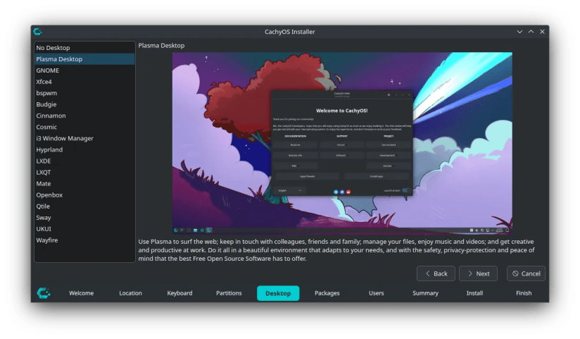 Screenshot of selecting the desktop in the CachyOS installer.