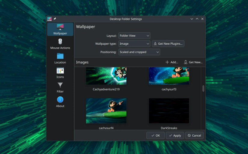 Screenshot showing wallpaper selection in CachyOS.