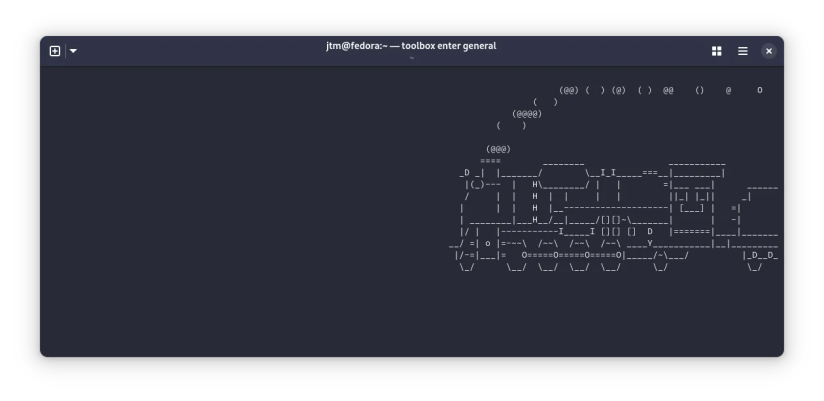 The sl typo train running in a linux terminal.