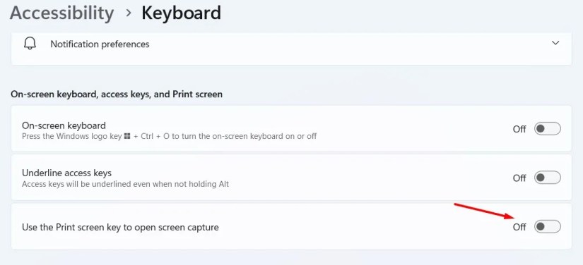 Use the Print Screen key to open screen capture toggle in the Settings app.