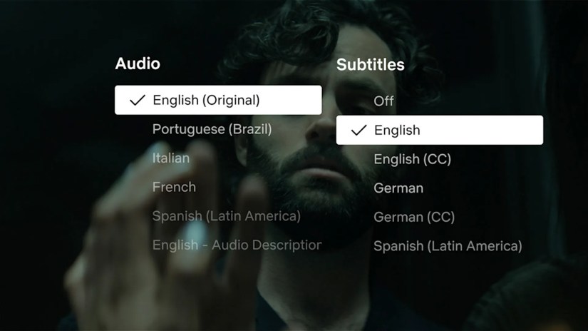 Selecting dialogue-only subtitles from the Netflix languages picker.