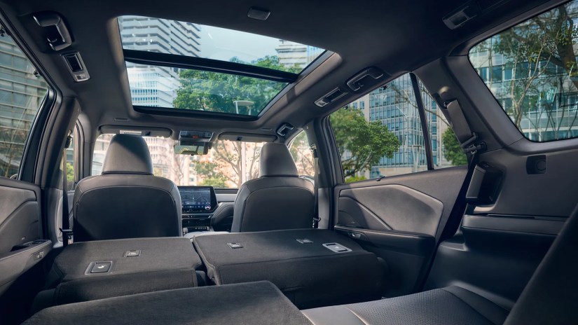 Interior shot of a 2025 Lexus TX 350 with the seats folded flat