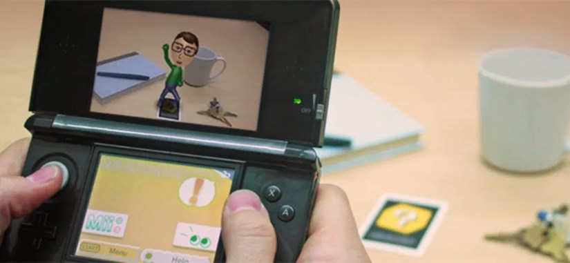 A mii posing in AR Games on the Nintendo 3DS.