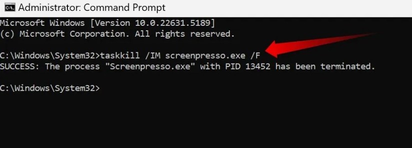 Killing a task using the taskkill command in Command Prompt.