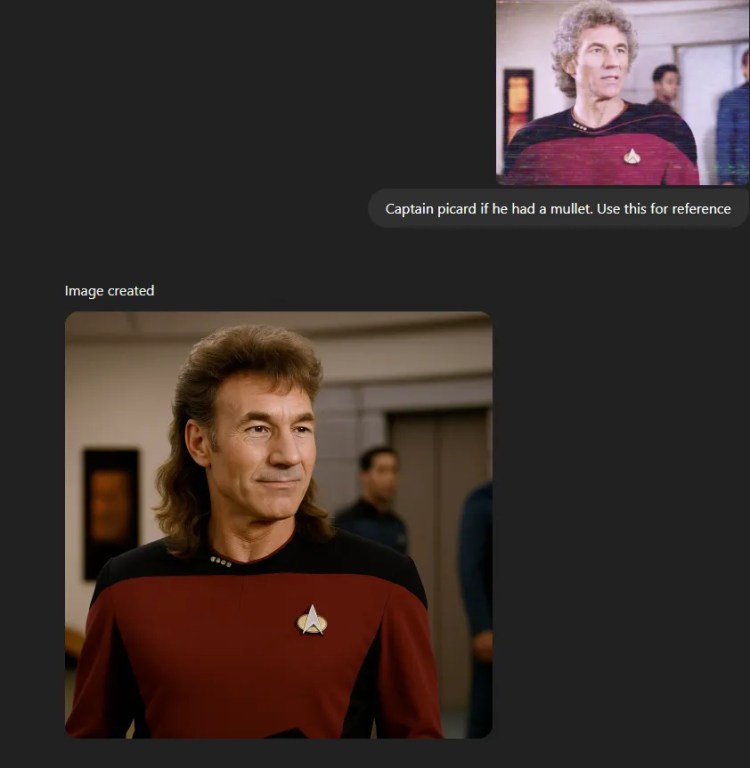 Asking ChatGPT to give Captain Picard a mullet.