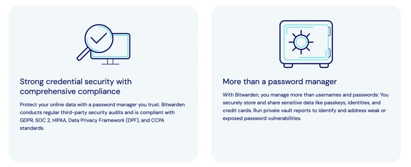 A screenshot showing some of the features Bitwarden offers.