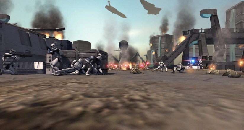 A battle taking place in a Star Wars mod for Men at War: Assault Squad 2.