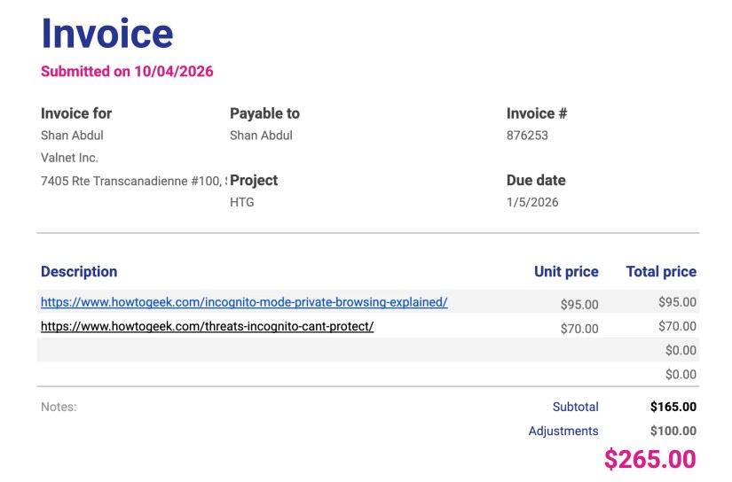Creating an invoice in Google Sheets.