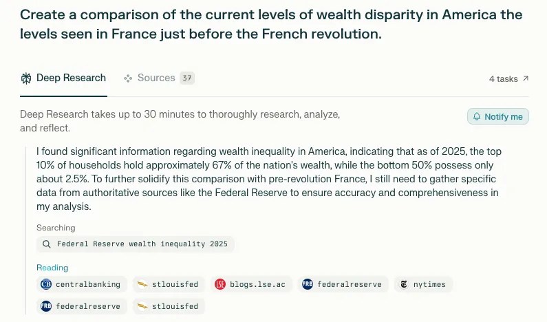 Deep Research being performed in the Perplexity app.