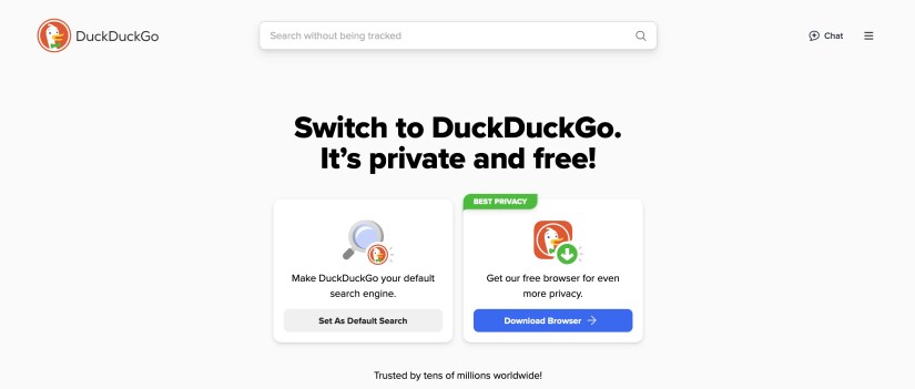 DuckDuckGo home page.