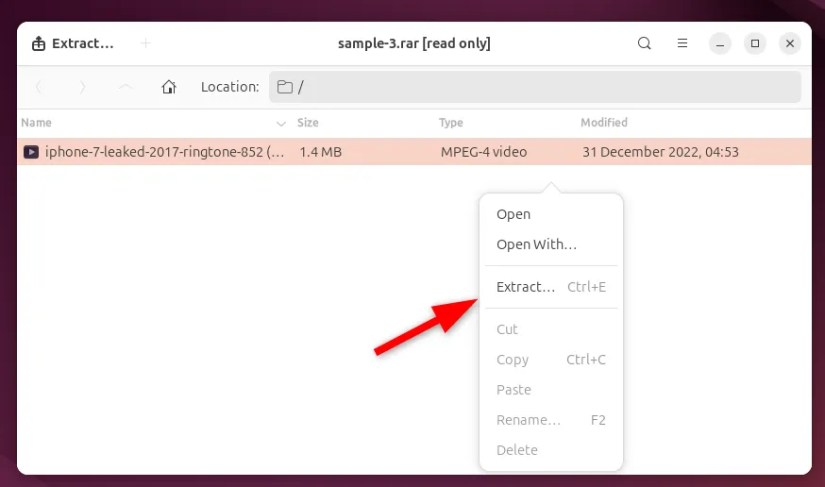 Extracting rar file on File Roller.