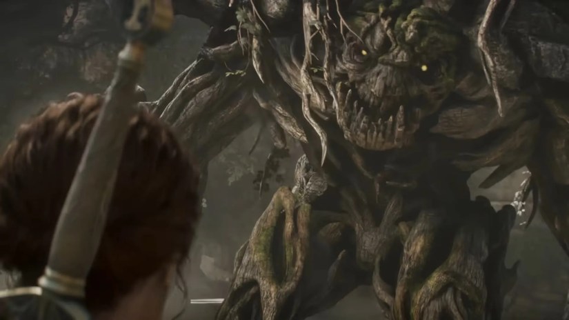 The Fable hero takes on a troll in a market.
