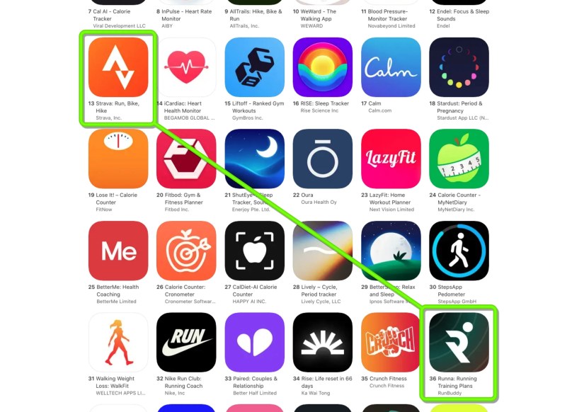 Strava and Runna in the App Store