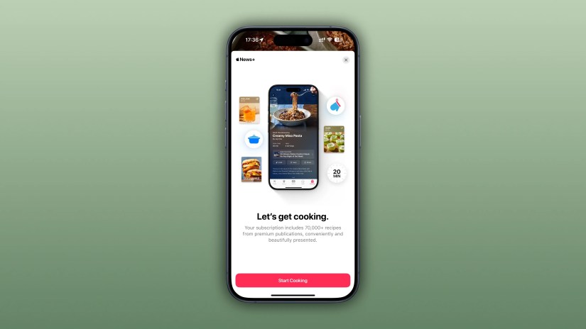 iPhone displaying a splash screen in the News app promoting the dedicated Food section.