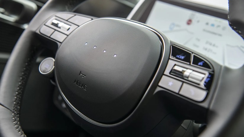 Close-up of the steering wheel in the 2025 Hyundai Ioniq 6