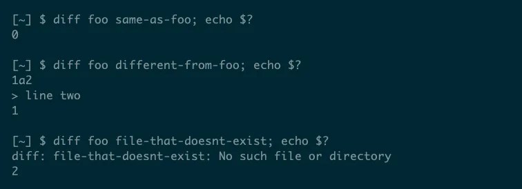 Example exit codes from diff.
