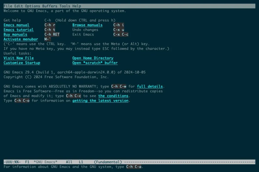 The GNU Emacs text editor open in a terminal.