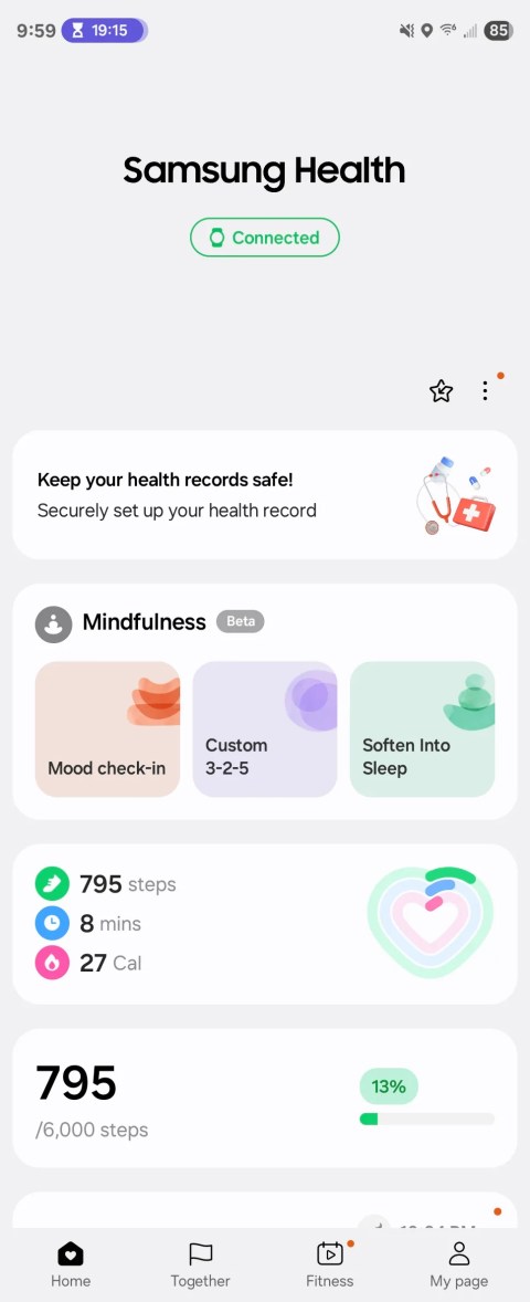 Mindfulness section within Samsung Health.