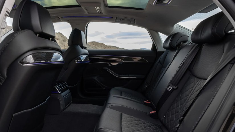 Interior shot of the rear seats in a 2022 Audi S8