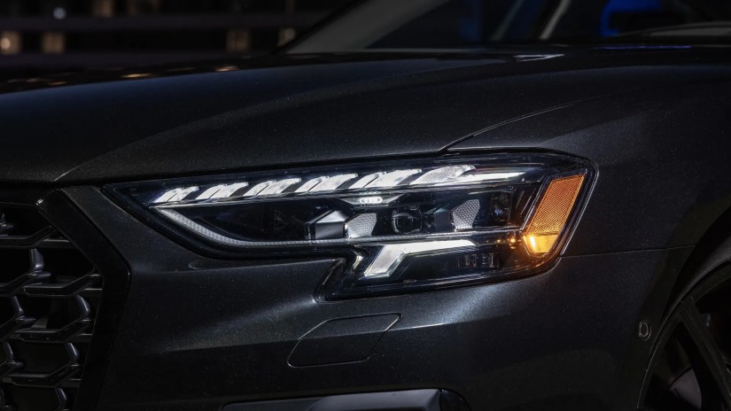 Close up of the headlight of a 2022 Audi S8