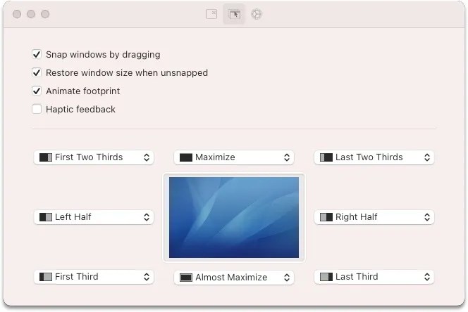 Rectangle screen drag options