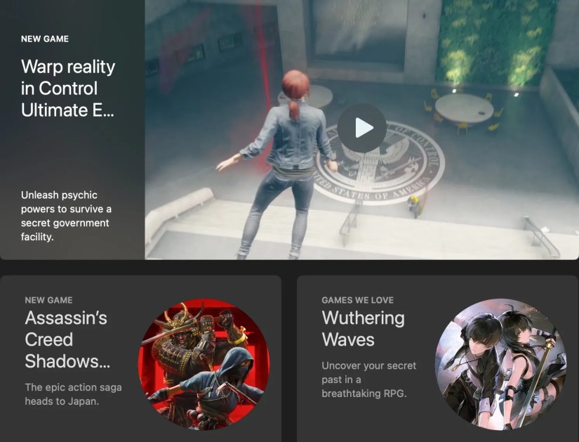 A screenshot of App store&rsquo;s home screen showing ads for some triple-A games.