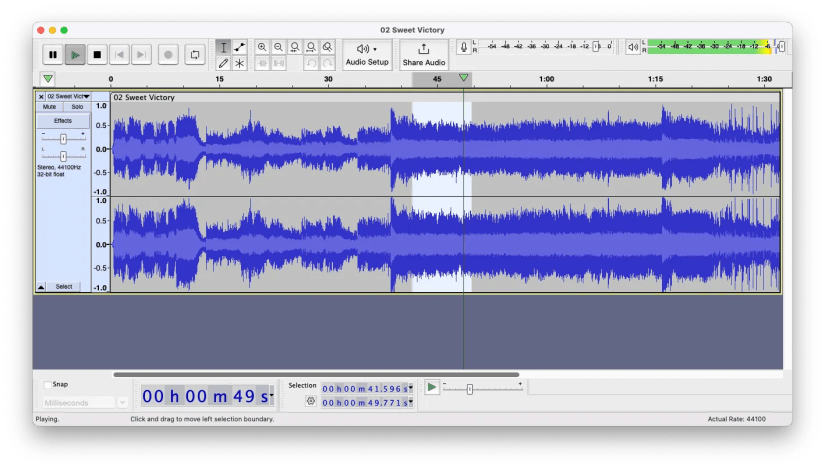 Editing a song with Audacity.