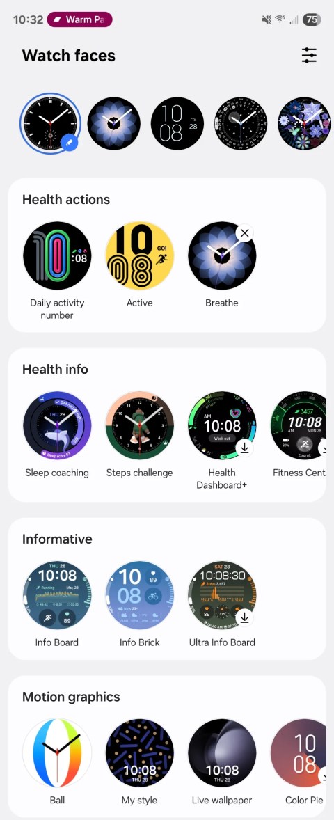 Selecting a watch face on a Galaxy Watch 6.