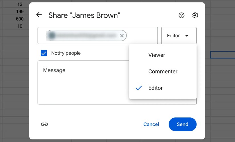Sharing a Google Sheet document with a client.