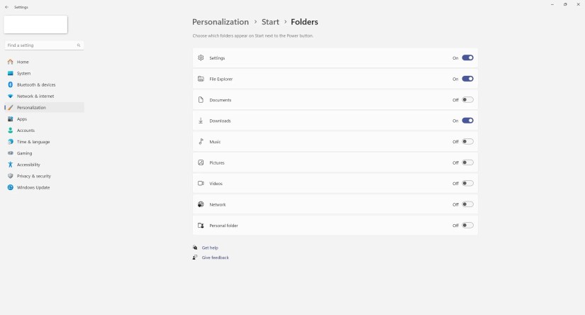The Windows 11 Start Menu Folders section.