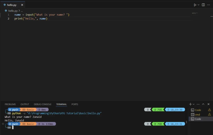 Taking user input in Pyton and printing it on the console.