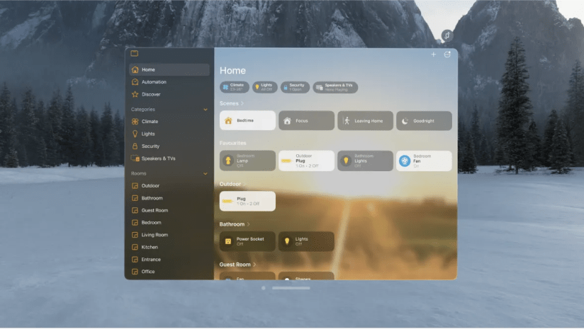 The Home app displayed on an Apple Vision Pro.