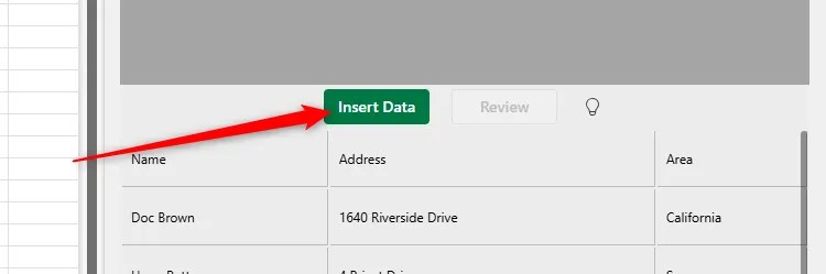The Insert Data button in the Data From Picture sidebar in Microsoft Excel.
