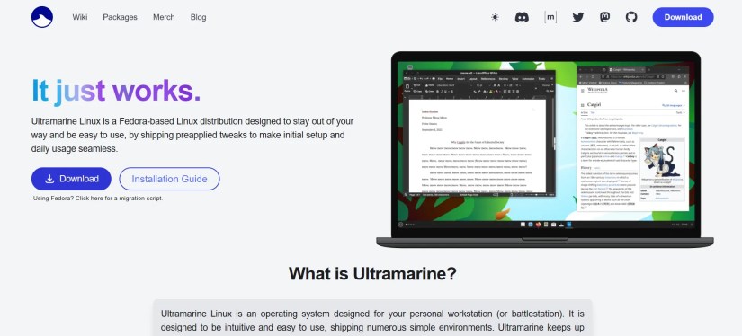 Ultramarine Linux homepage.
