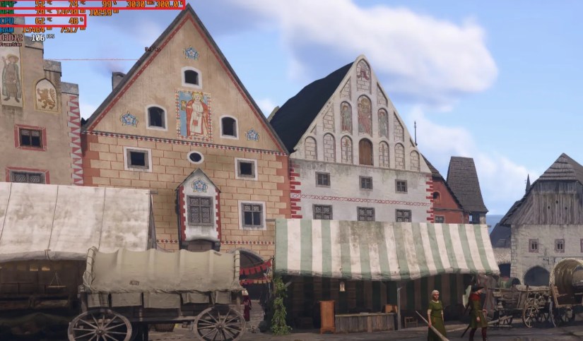 A Screenshot showing in-game performance stats in Kingdom Come Deliverance II.