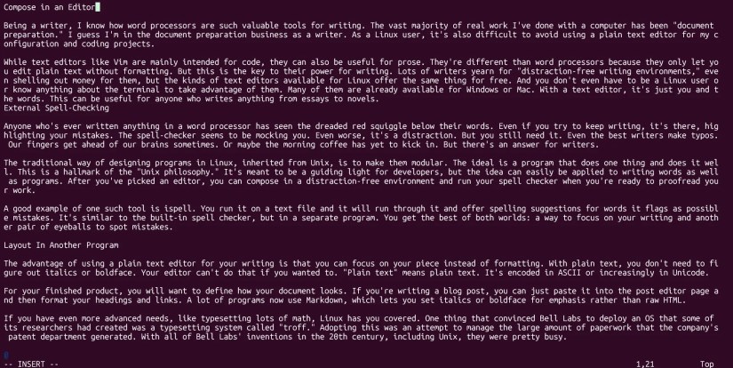 Article text in Vim.